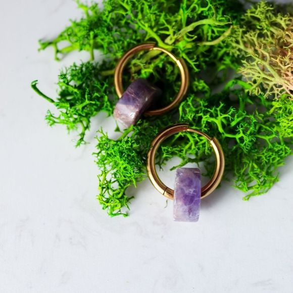 Handmade hoops stainless steel with semiprecious stones - Picture 3 of 7